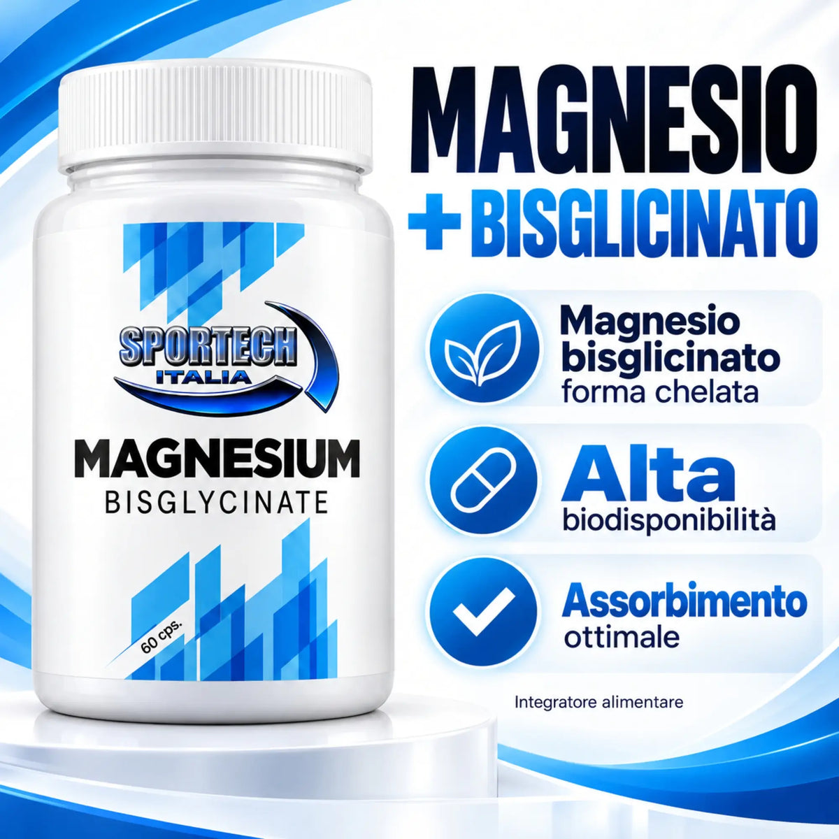 Sportech Magnesium Bisglycinate 60 capsule - Magnesio Bisglicinato Vegan senza Glutine e Lattosio Infografica | Punto Fitness