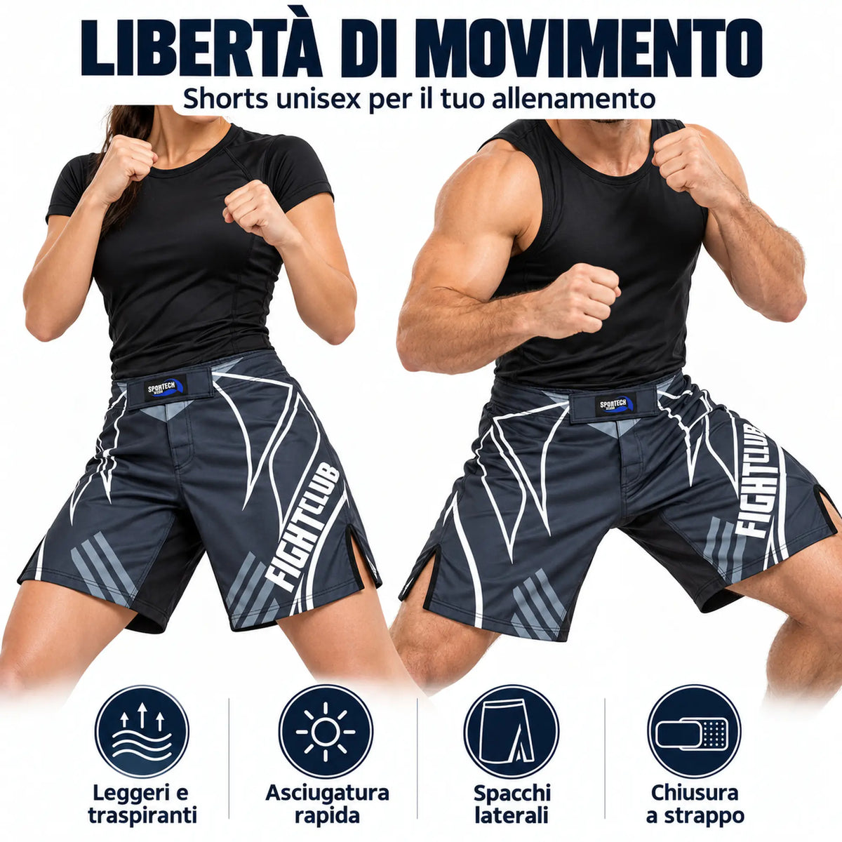 Sportech Italia ST152 - Pantaloncini MMA combattimento UFC shorts Arti Marziali Boxe Kickboxing Muay Thai BJJ caratteristiche | Punto Fitness Potenza
