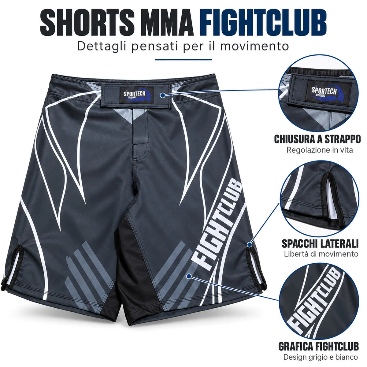 Sportech Italia ST152 - Pantaloncini MMA combattimento UFC shorts Arti Marziali Boxe Kickboxing Muay Thai BJJ dettagli | Punto Fitness Potenza