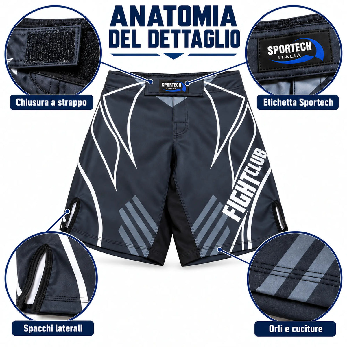 Sportech Italia ST152 - Pantaloncini MMA combattimento UFC shorts Arti Marziali Boxe Kickboxing Muay Thai BJJ dettagli | Punto Fitness Potenza