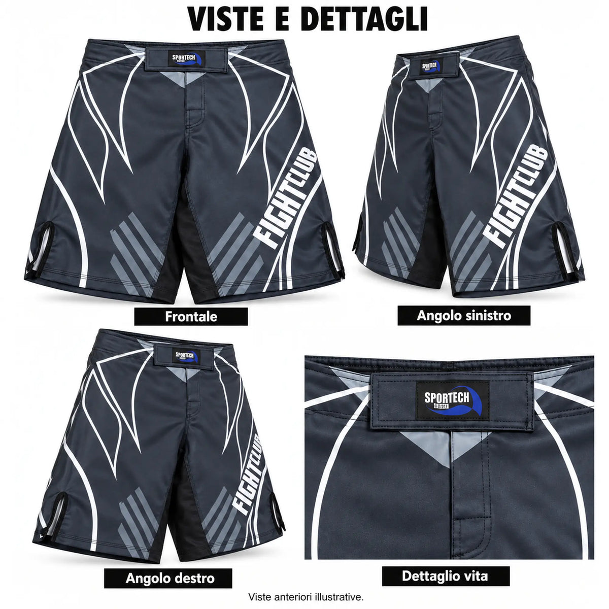 Sportech Italia ST152 - Pantaloncini MMA combattimento UFC shorts Arti Marziali Boxe Kickboxing Muay Thai BJJ viste laterali | Punto Fitness Potenza