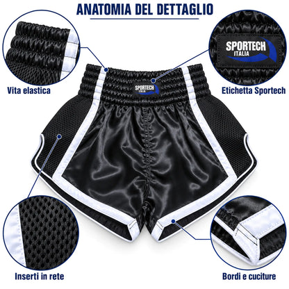 Pantaloncini Muay Thai shorts allenamento Kickboxing MMA dettagli - Sportech Italia ST150 | Punto Fitness Arti Marziali