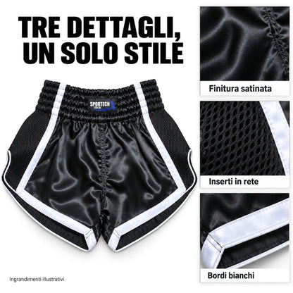 Pantaloncini Muay Thai shorts allenamento Kickboxing MMA dettagli - Sportech Italia ST150 | Punto Fitness Arti Marziali