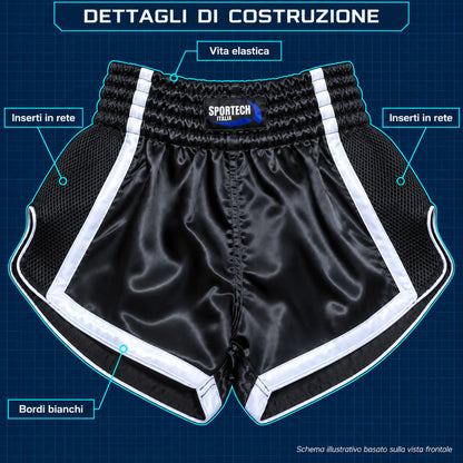 Pantaloncini Muay Thai shorts allenamento Kickboxing MMA dettagli di costruzione - Sportech Italia ST150 | Punto Fitness Arti Marziali