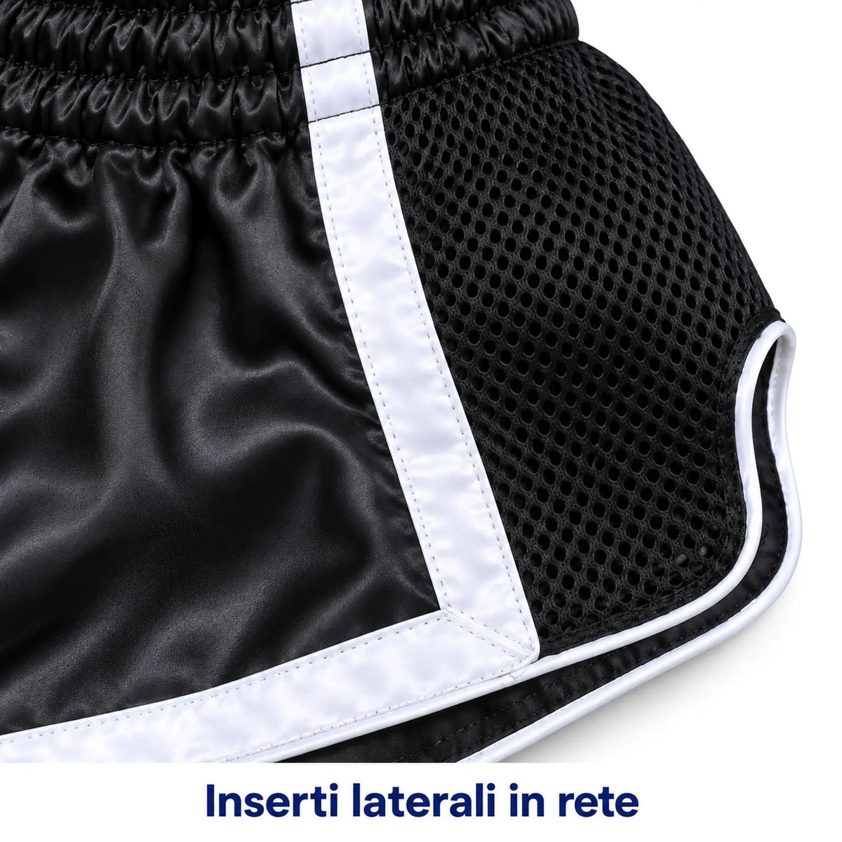 Pantaloncini Muay Thai shorts allenamento Kickboxing MMA dettaglio inserti laterali - Sportech Italia ST150 | Punto Fitness Arti Marziali