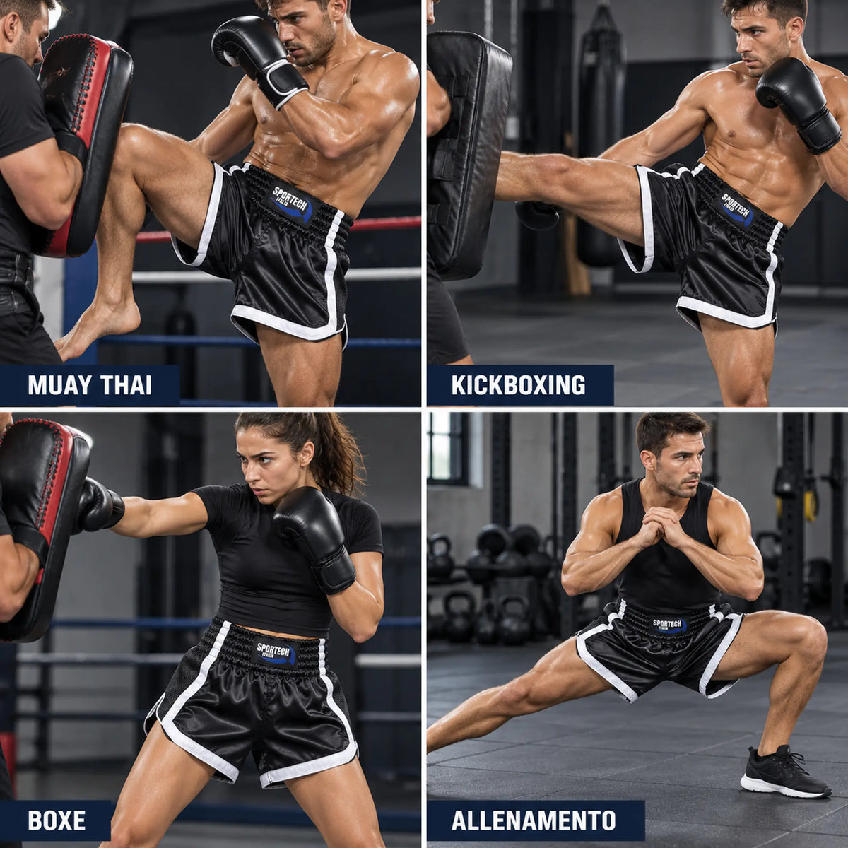 Pantaloncini Muay Thai shorts allenamento Kickboxing MMA discipline - Sportech Italia ST150 | Punto Fitness Arti Marziali