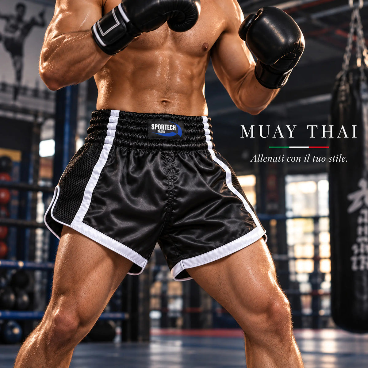 Pantaloncini Muay Thai shorts allenamento Kickboxing MMA lifestyle - Sportech Italia ST150 | Punto Fitness Arti Marziali