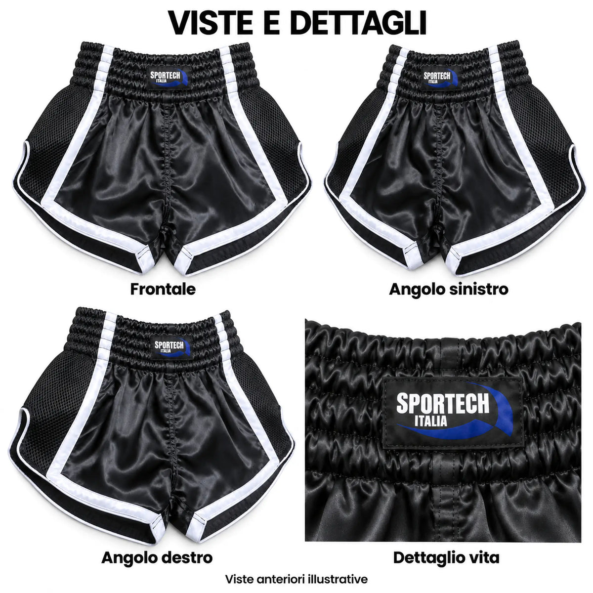 Pantaloncini Muay Thai shorts allenamento Kickboxing MMA visioni laterali - Sportech Italia ST150 | Punto Fitness Arti Marziali