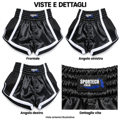 Pantaloncini Muay Thai shorts allenamento Kickboxing MMA visioni laterali - Sportech Italia ST150 | Punto Fitness Arti Marziali