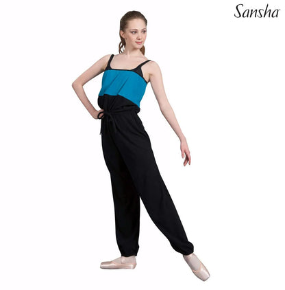 Sansha GABY unitard E04F tuta warmup salopette per Ballerine Danza Classica nero turchese - Punto Fitness