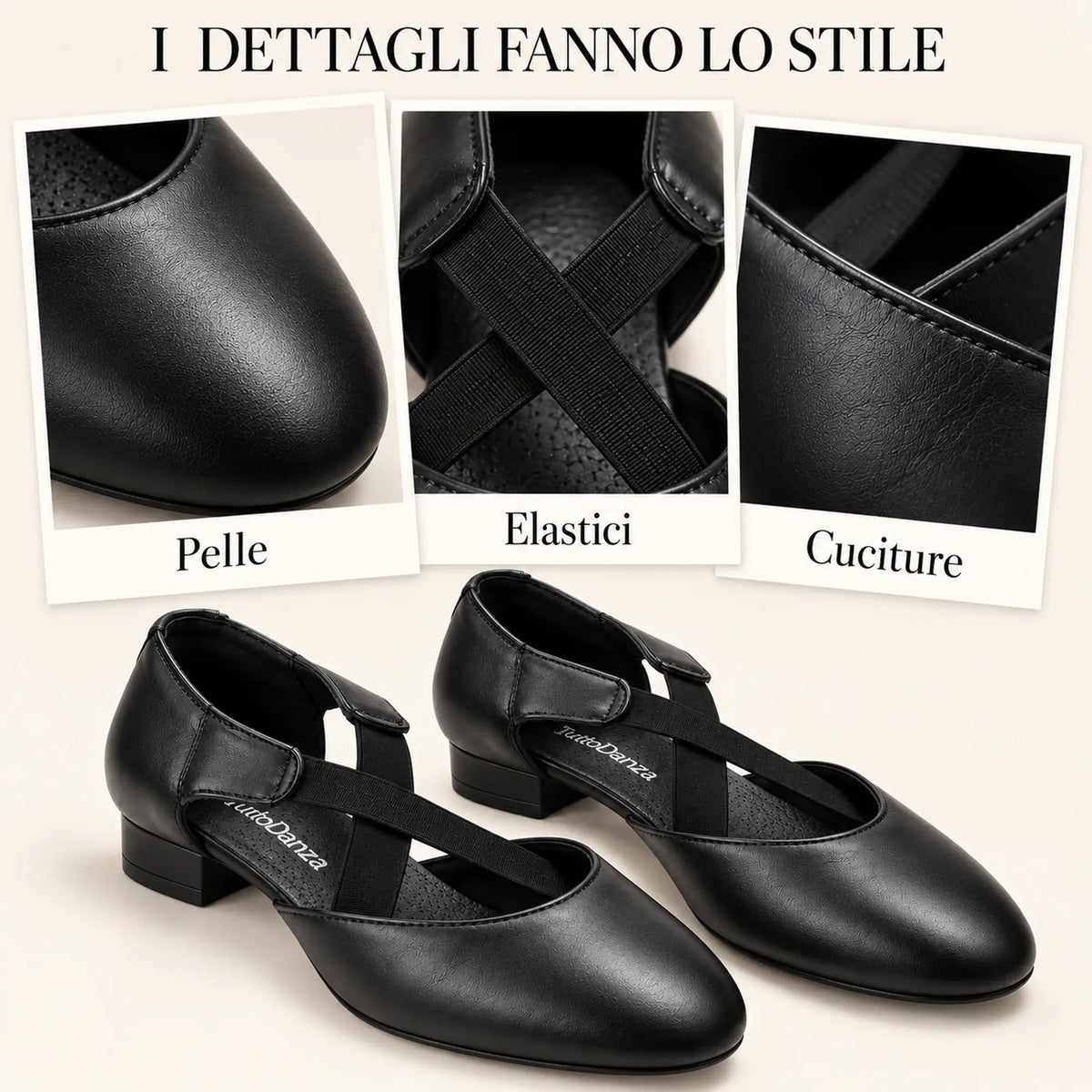 TuttoDanza - Scarpe da Ballo Donna in Vera Pelle per Balli di gruppo Carattere Social Dance dettagli scarpa | Punto Fitness Potenza