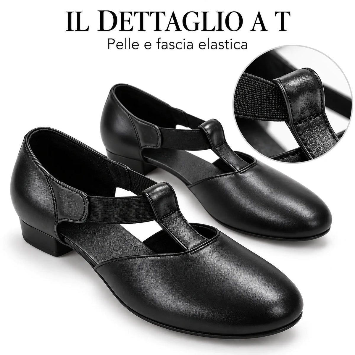 TuttoDanza - Scarpe da Ballo Donna in Vera Pelle per Balli di gruppo Pizzica Swing allaccio a T elasticizzato | Punto Fitness Potenza