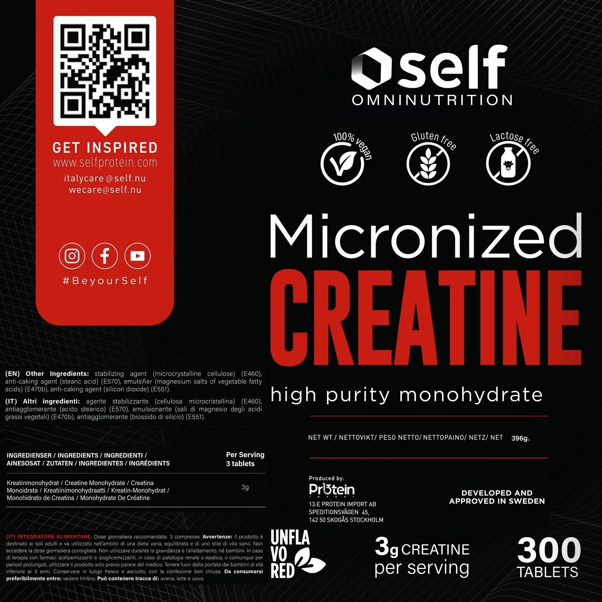 Self Omninutrition Micronized Creatine - creatina monoidrata micronizzata 300 compresse tabella istruzioni | Punto Fitness Integratori