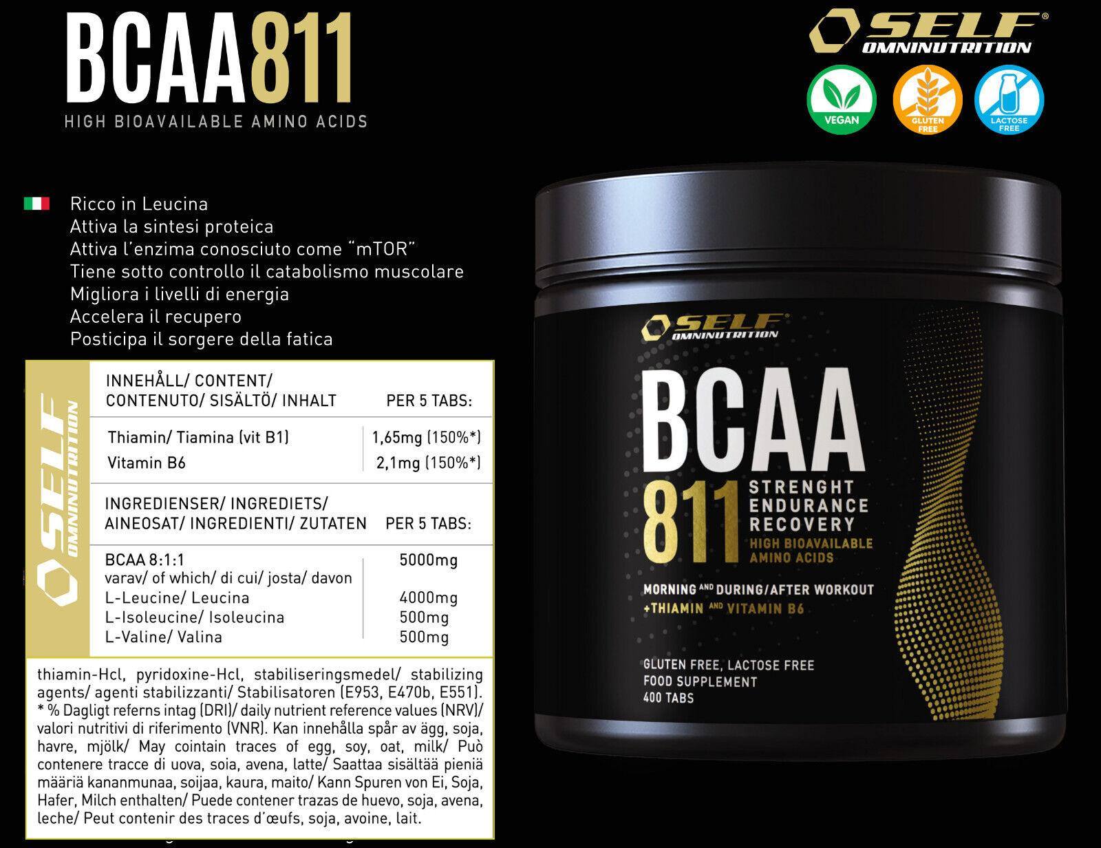 Self BCAA 811 aminoacidi ramificati 400 capsule rapporto 8:1:1, NO lattosio/glutine - Punto Fitness