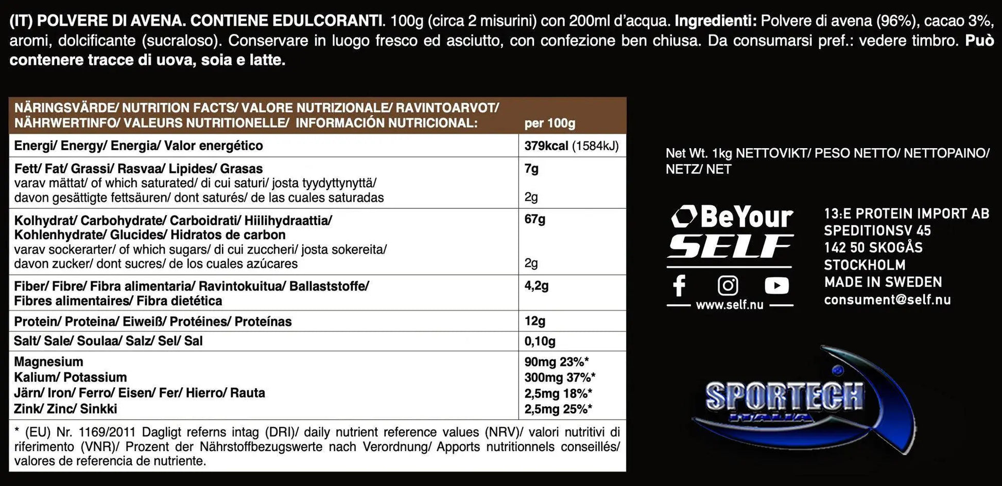 Self Omninutrition - Instant Oat farina di avena in polvere istantanea Tabella nutrizionale - Punto Fitness Potenza 