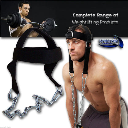 Sportech Italia - Cintura palestra allenamento collo, imbracatura testa per Workout Boxe, Calisthenics Bodybuilding - Head Harness con catena di metallo - Punto Fitness Potenza