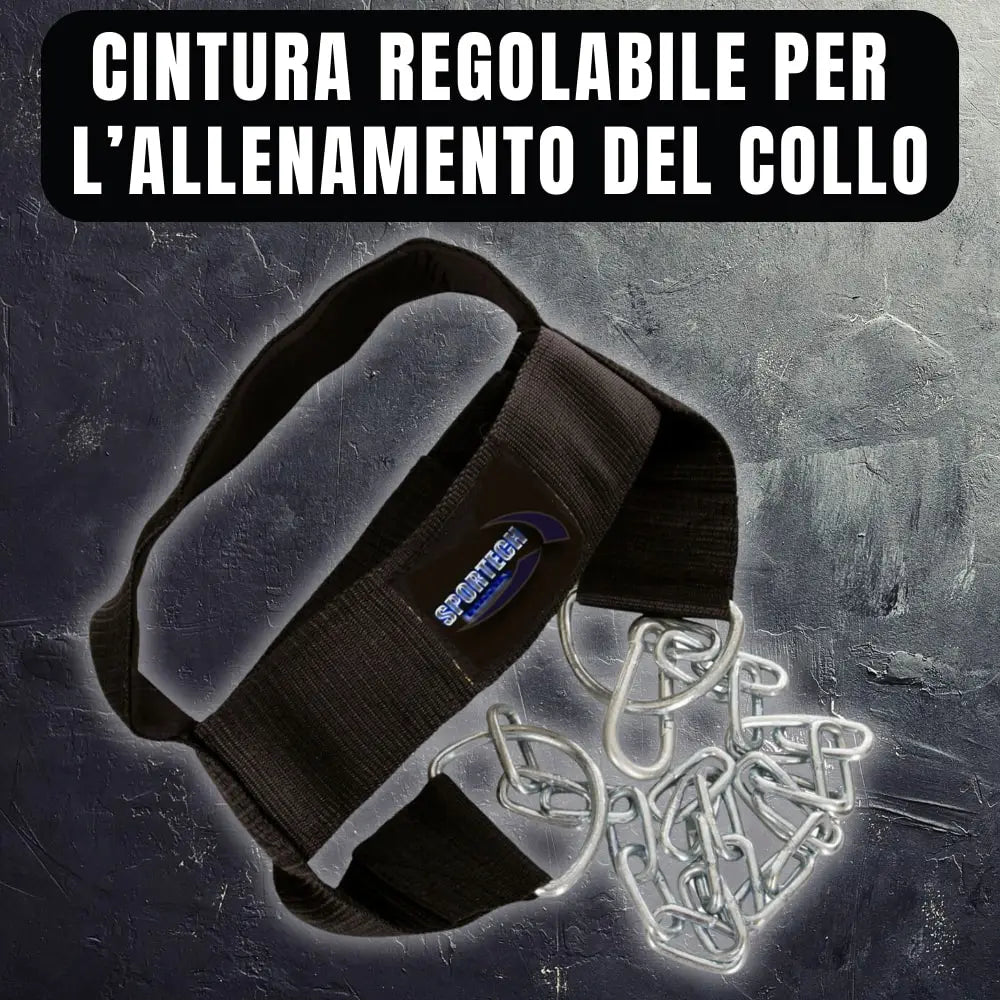 Sportech Italia - Cintura palestra allenamento collo, imbracatura testa per Workout Boxe, Calisthenics Bodybuilding - Head Harness con catena di metallo - Punto Fitness Potenza