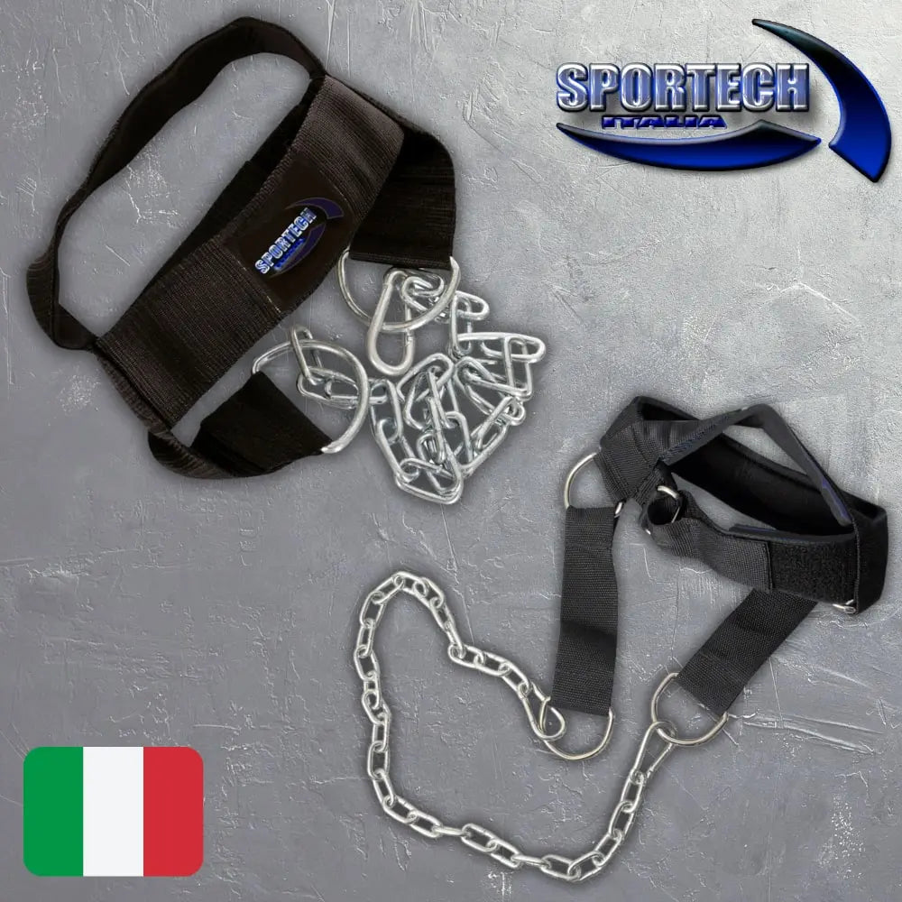 Sportech Italia - Cintura palestra allenamento collo, imbracatura testa per Workout Boxe, Calisthenics Bodybuilding - Head Harness con catena di metallo - Punto Fitness Potenza