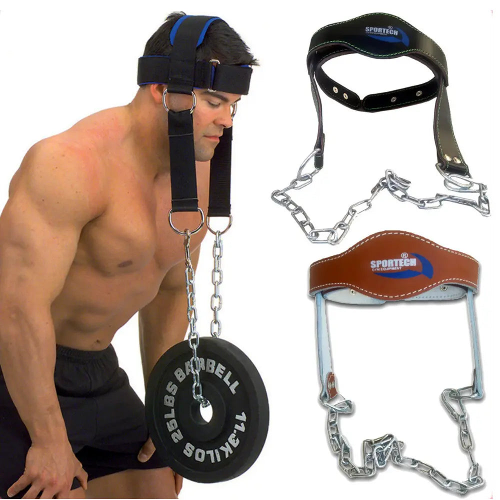 Sportech Italia - Cintura palestra allenamento collo, imbracatura testa per Workout Boxe, Calisthenics Bodybuilding - Head Harness con catena di metallo - Punto Fitness Potenza