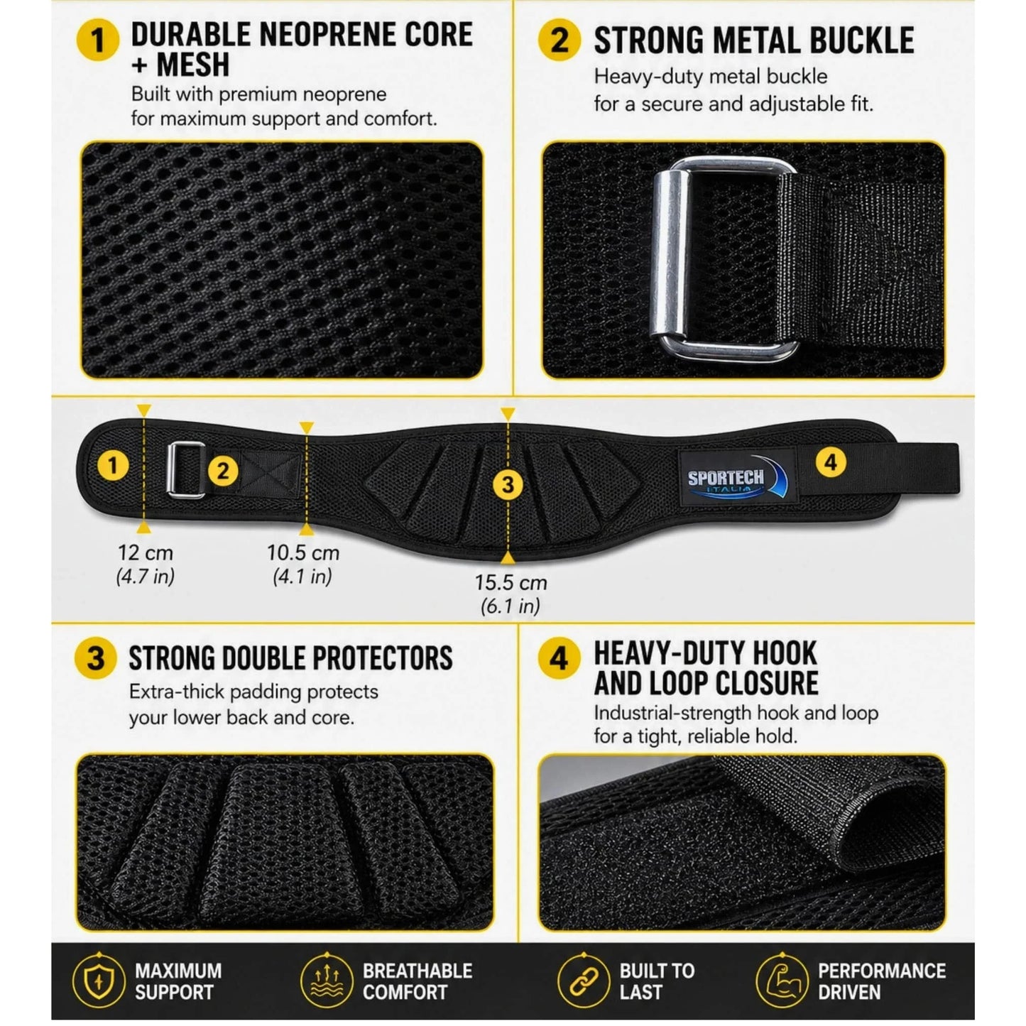 Sportech Italia - Cintura sollevamento pesi ergonomica Palestra Body Building pesistica Powerlifting Caratteristiche | Punto Fitness Potenza
