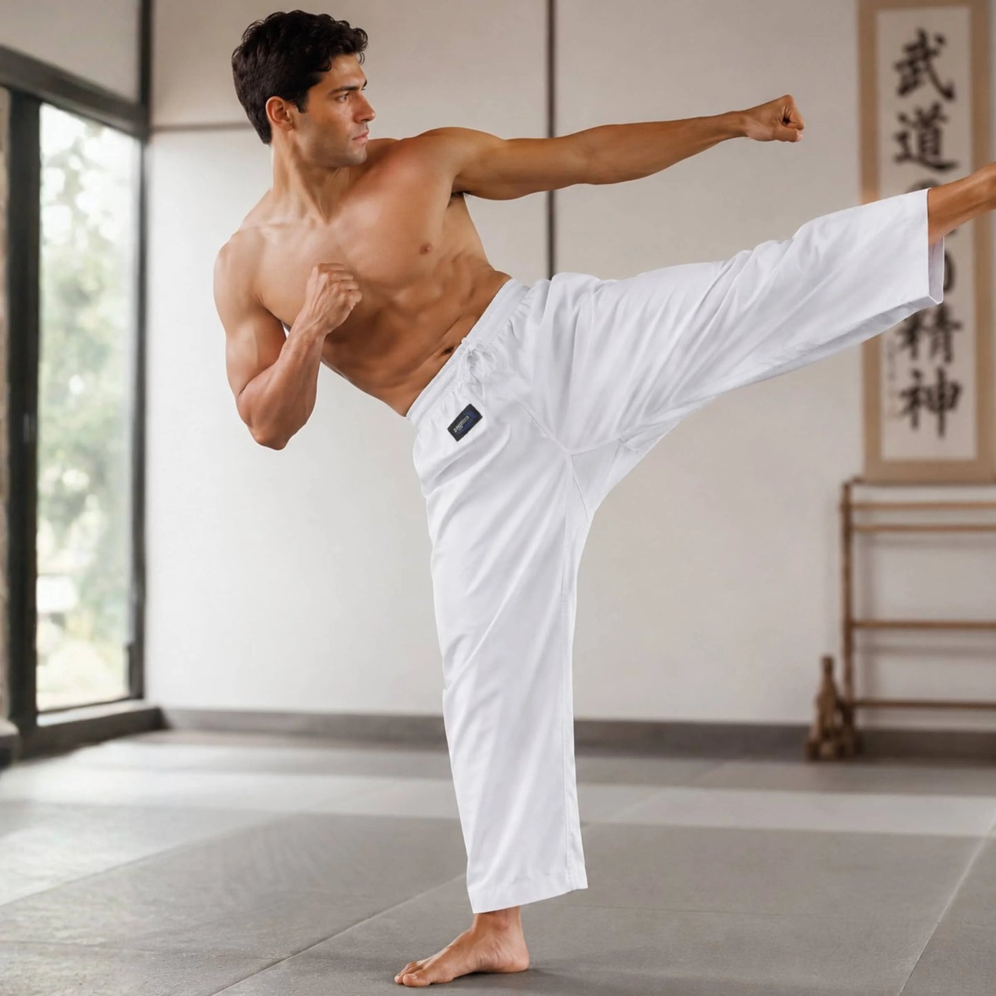Pantaloni Arti Marziali Karate Kumite KungFu Wushu JuJitsu Judo Tai Chi Shaolin bianco lifestyle - Punto Fitness Potenza
