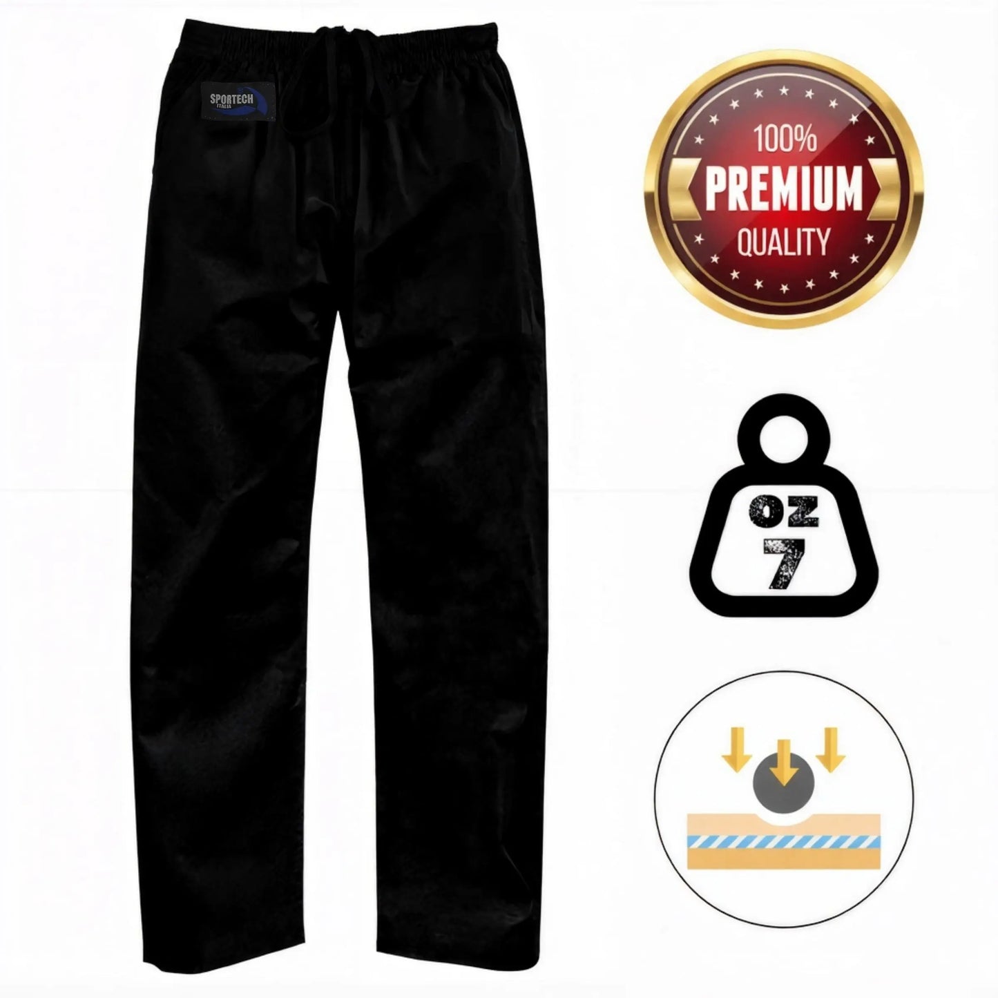 Pantaloni Arti Marziali Karate Kumite KungFu Wushu JuJitsu Judo Tai Chi Shaolin bianco caratteristiche - Punto Fitness Potenza