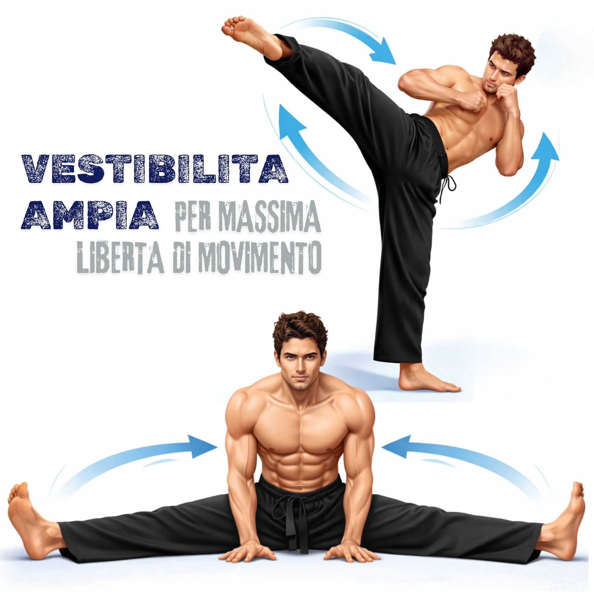 Pantaloni Arti Marziali Karate Kumite KungFu Wushu JuJitsu Judo Tai Chi Shaolin nero vestibilita ampia - Punto Fitness Potenza