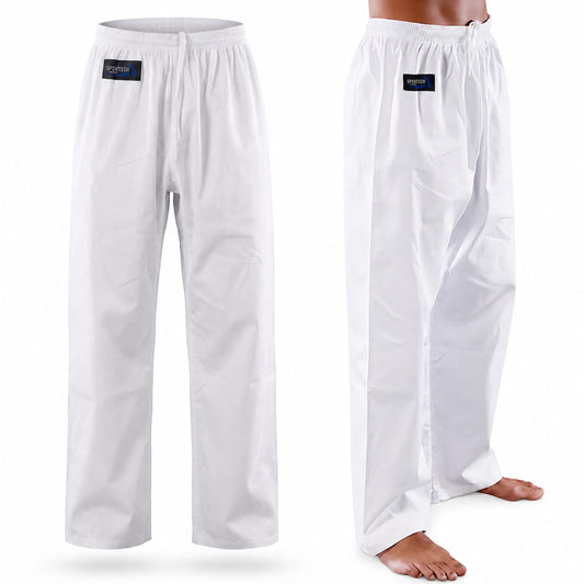 Pantaloni Arti Marziali Karate Kumite KungFu Wushu JuJitsu Judo Tai Chi Shaolin bianco - Punto Fitness Potenza