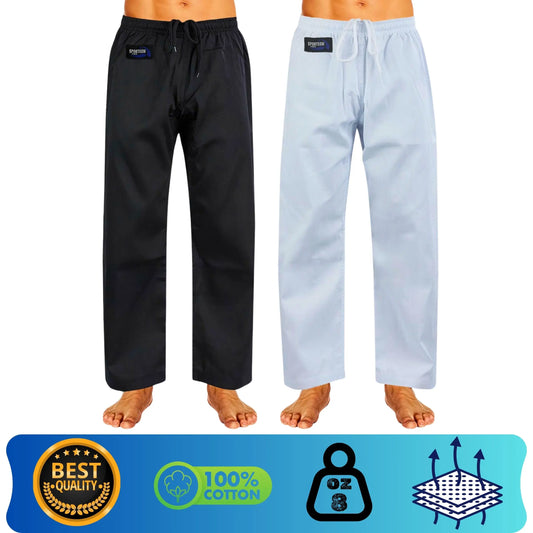 Sportech Pantaloni Cotone Arti Marziali Karate KungFu Wushu JuJitsu Judo Tai Chi colore bianco nero - Punto Fitness Potenza
