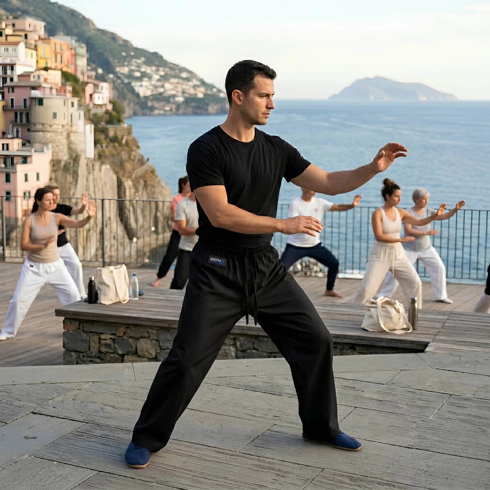 Sportech Pantaloni Cotone Arti Marziali Karate KungFu Wushu JuJitsu Judo Tai Chi colore nero lifestye - Punto Fitness Potenza