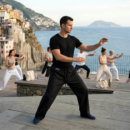 Sportech Pantaloni Cotone Arti Marziali Karate KungFu Wushu JuJitsu Judo Tai Chi colore nero lifestye - Punto Fitness Potenza