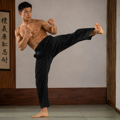 Sportech Pantaloni Cotone Arti Marziali Karate KungFu Wushu JuJitsu Judo Tai Chi colore nero lifestye - Punto Fitness Potenza