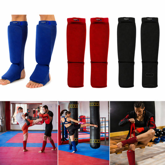 Paratibiapiede imbottito Sportech paratibia e parapiede imbottiti Arti Marziali Muay Thai Kickboxing Karate Colore Blu Rosso - Punto Fitness Potenza