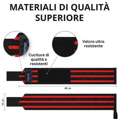 Sportech Italia - Polsiere Palestra professionali, Polsini Elastici per allenamento Sollevamento Pesi, Bodybuilding, Crossfit, Powerlifting misure - Punto Fitness Potenza