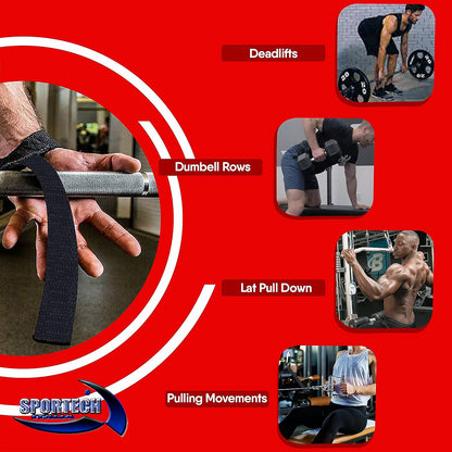 Sportech - Fasce per stacchi pesi palestra, cinghie sollevamento pesi polsiera straps allenamento Bodybuilding Powerlifting