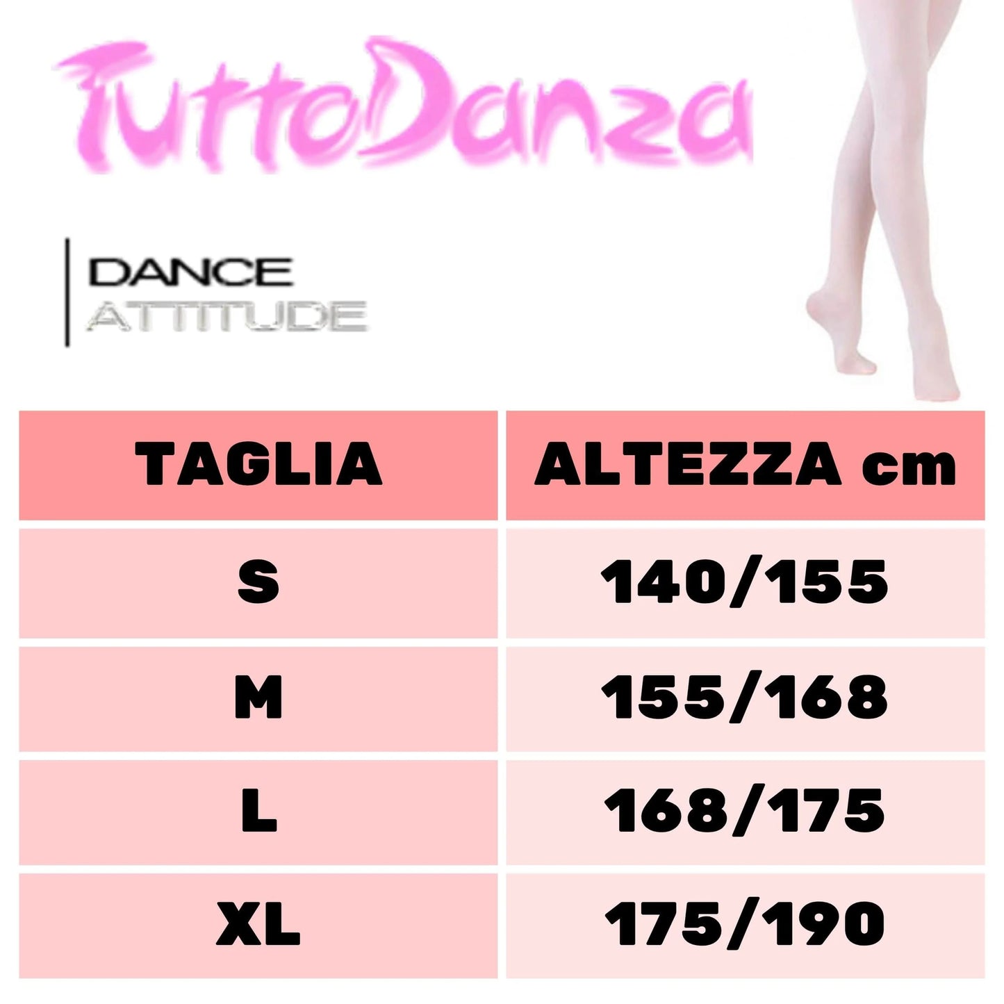 TuttoDanza - Collant Danza Classica calze ballerina ballo studio saggio tabella misure taglia - Punto Fitness Potenza
