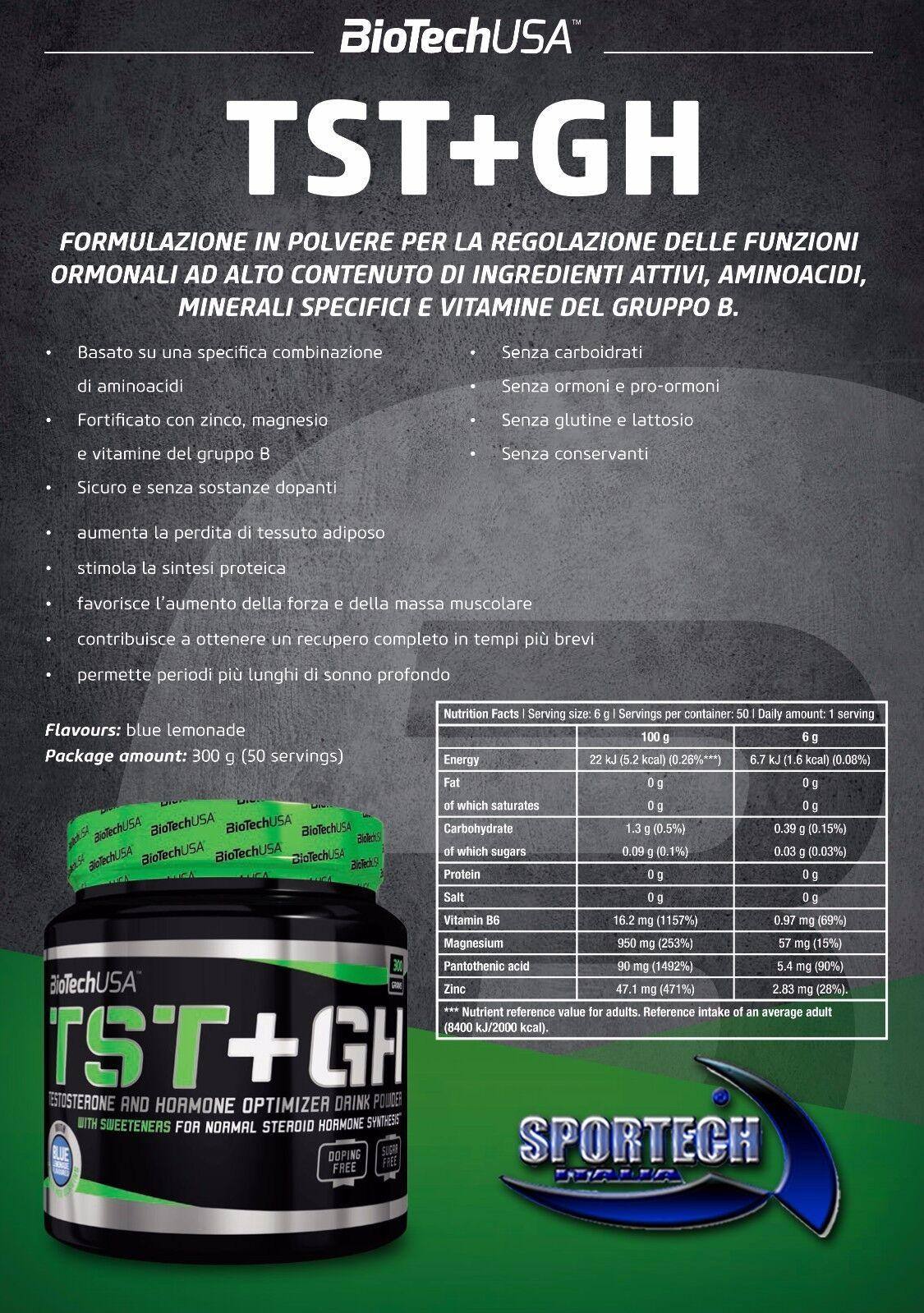 BioTechUSA - TST + GH DAA AKG glutammina carnitina ornitina zinco magnesio tabella nutrizionale - Punto Fitness Poenza