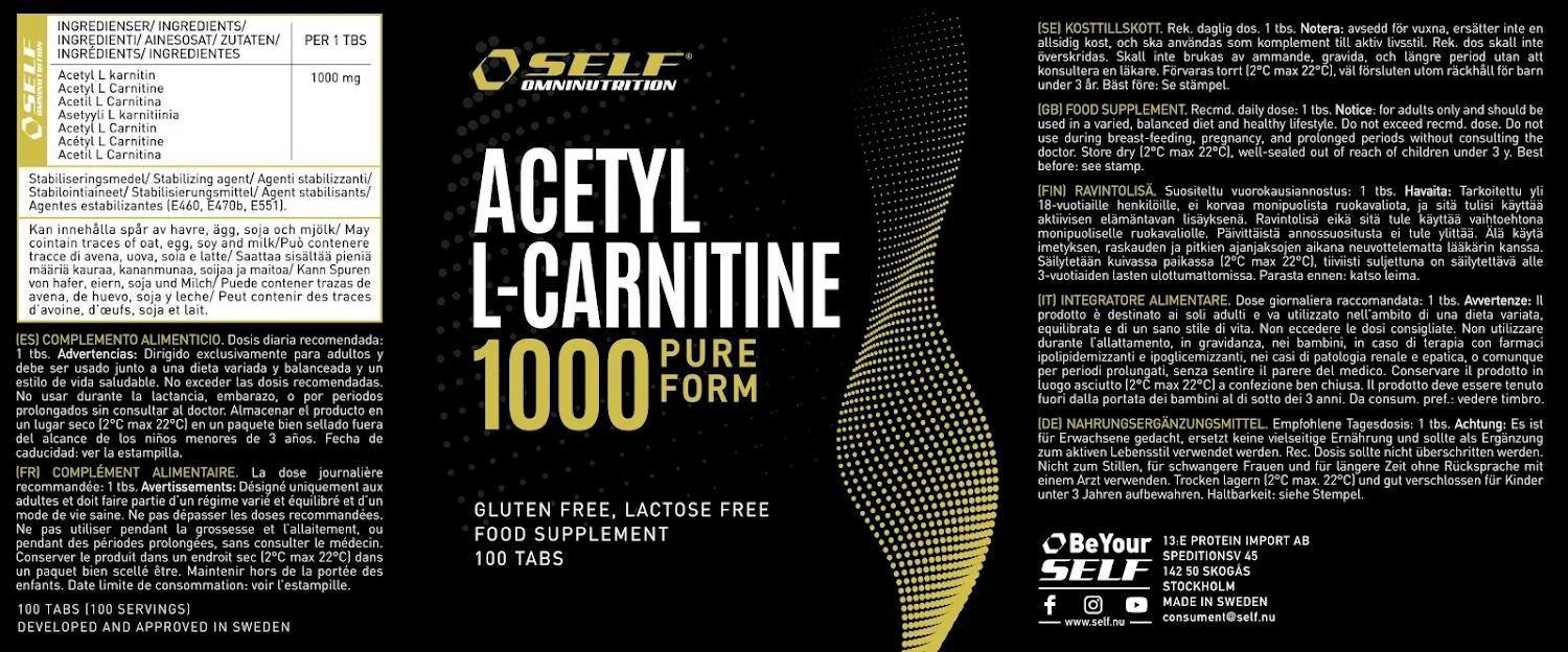 Self ACETYL L-CARNITINE 1000 acetil carnitina tabella nutrizionale dimagrante bruciagrassi tabella nutrizionale - Punto Fitness Potenza