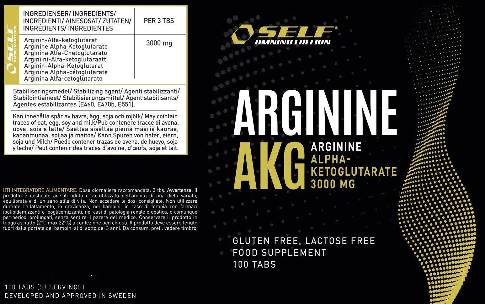 SELF Omninutrition ARGININE AKG 100 capsule Arginina AAKG L-Arginine tabella nutrizionale - Punto Fitness