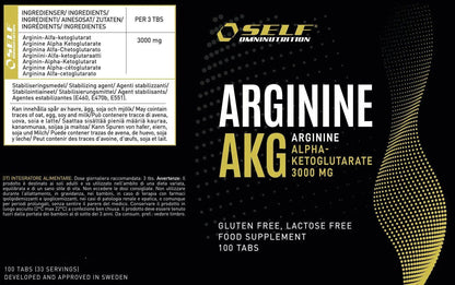 SELF Omninutrition ARGININE AKG 100 capsule Arginina AAKG L-Arginine tabella nutrizionale - Punto Fitness