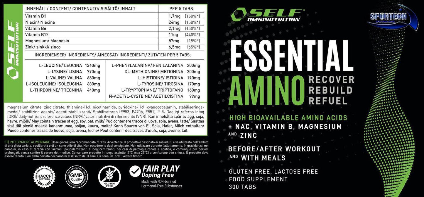 Self ESSENTIAL AMINO aminoacidi essenziali EAA tabella nutrizionale - Punto Fitness