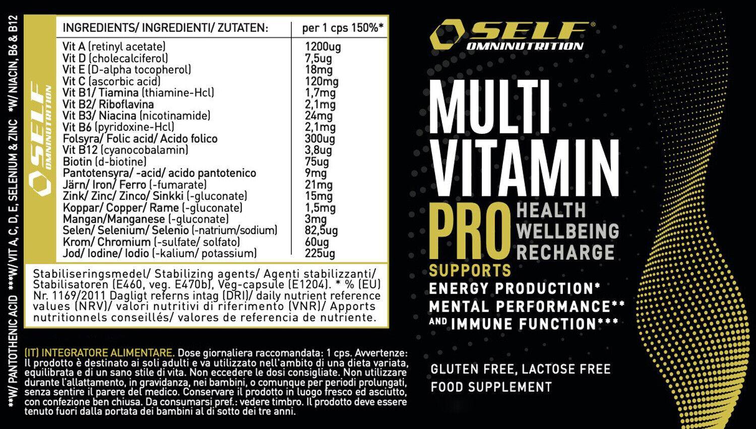 Self Omninitrition - MULTIVITAMIN PRO integratore vitamine e minerali MULTI VITAMIN tabella nutrizionale - Punto Fitness