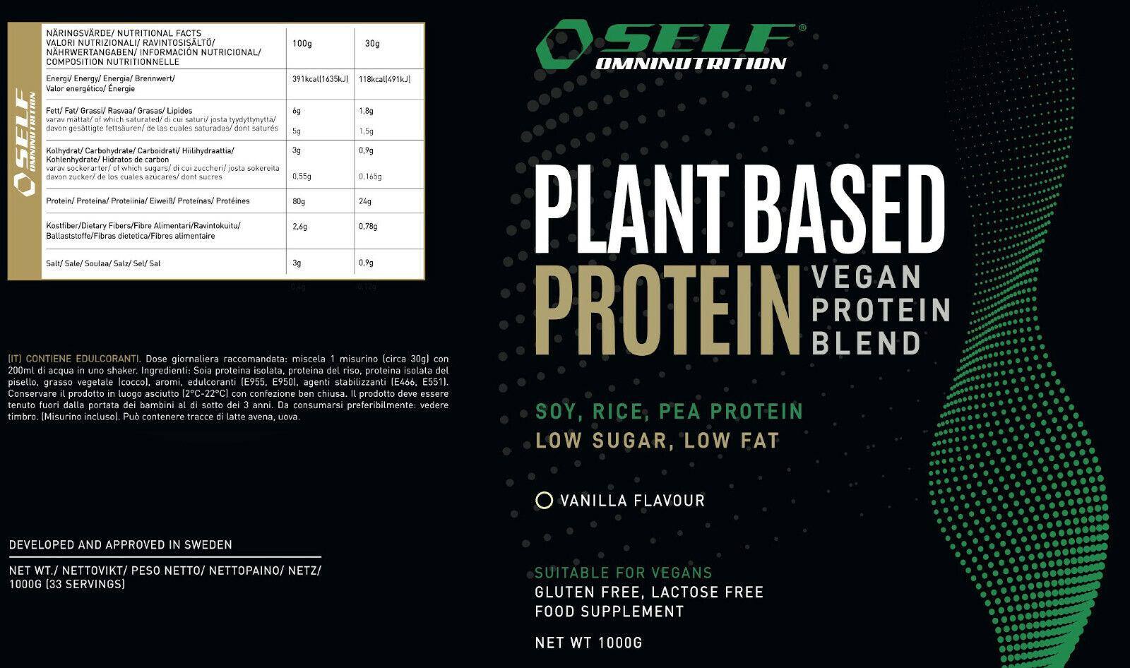 Self PLANT BASED PROTEIN proteine  vegane tabella nutrizionale - Punto Fitness