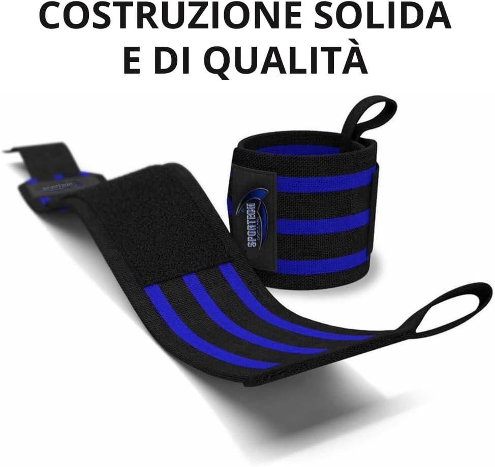 Sportech Italia - Polsiere Palestra Professionali, Polsini Straps Elastici per Grip Sollevamento Pesi, Fasce Strap Ideali per Allenamento, Bodybuilding, Crossfit, Powerlifting - Punto Fitness