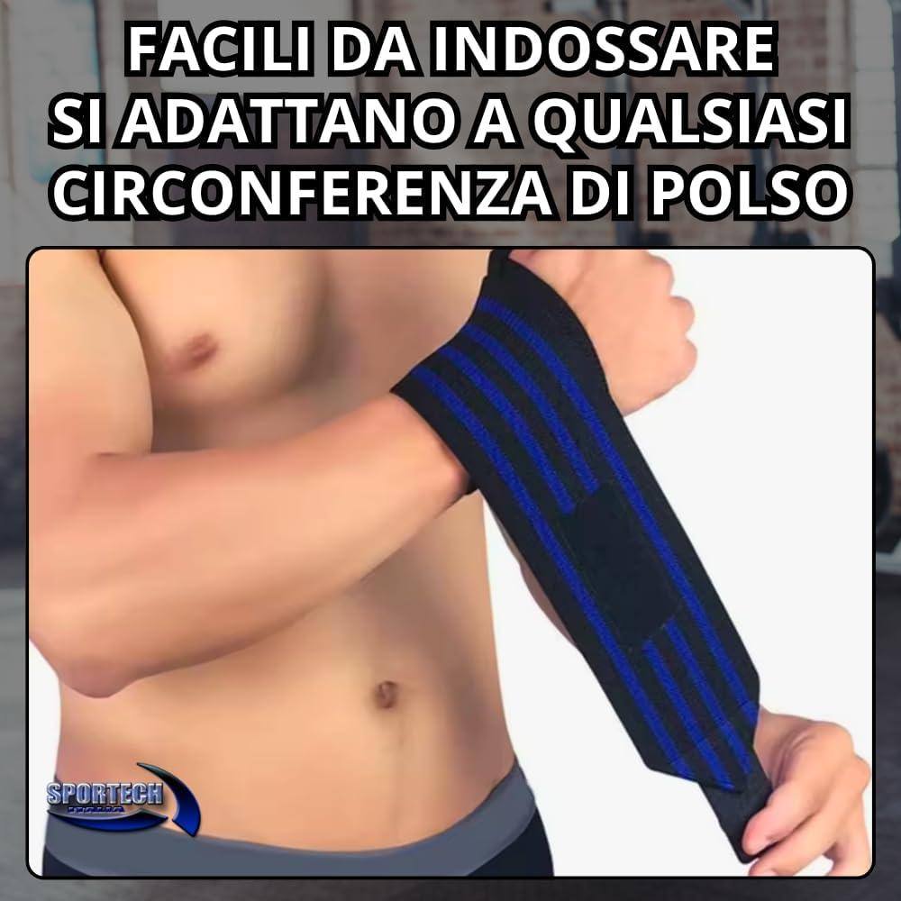 Sportech Italia - Polsiere Palestra Professionali, Polsini Straps Elastici per Grip Sollevamento Pesi, Fasce Strap Ideali per Allenamento, Bodybuilding, Crossfit, Powerlifting - Punto Fitness