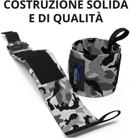 Sportech Italia - Polsiere Palestra Professionali, Polsini Straps Elastici per Grip Sollevamento Pesi, Fasce Strap Ideali per Allenamento, Bodybuilding, Crossfit, Powerlifting - Punto Fitness