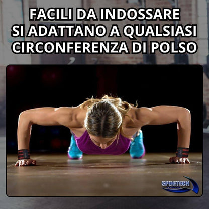 Sportech Italia - Polsiere Palestra Professionali, Polsini Straps Elastici per Grip Sollevamento Pesi, Fasce Strap Ideali per Allenamento, Bodybuilding, Crossfit, Powerlifting - Punto Fitness