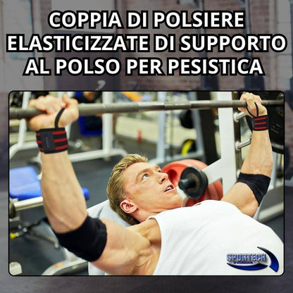 Sportech Italia - Polsiere Palestra Professionali, Polsini Straps Elastici per Grip Sollevamento Pesi, Fasce Strap Ideali per Allenamento, Bodybuilding, Crossfit, Powerlifting - Punto Fitness