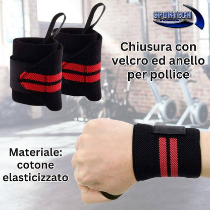 Sportech Italia - Polsiere Palestra Professionali, Polsini Straps Elastici per Grip Sollevamento Pesi, Fasce Strap Ideali per Allenamento, Bodybuilding, Crossfit, Powerlifting - Punto Fitness