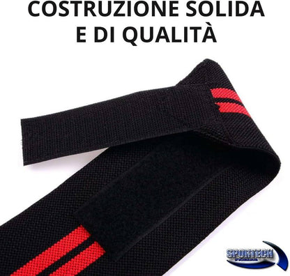 Sportech Italia - Polsiere Palestra Professionali, Polsini Straps Elastici per Grip Sollevamento Pesi, Fasce Strap Ideali per Allenamento, Bodybuilding, Crossfit, Powerlifting - Punto Fitness